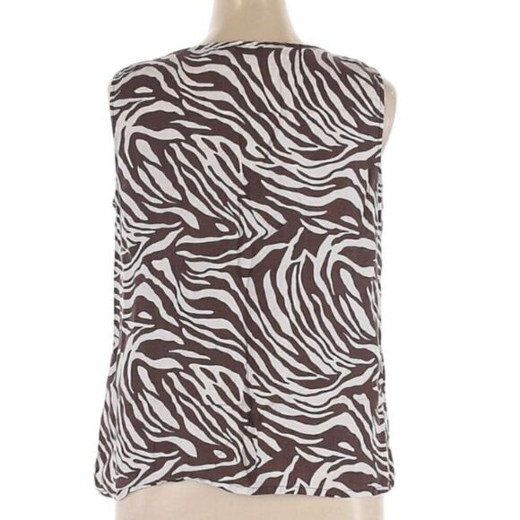 Chico's 100% Linen Zebra Striped Tank Top Brown White Animal‎ Print Size 3 - Picture 6 of 9